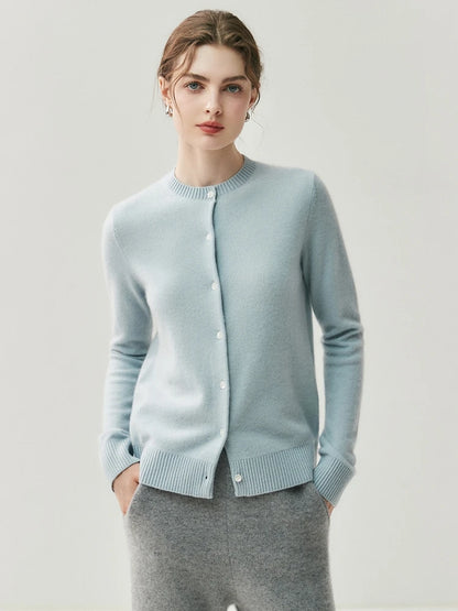 CHICUU Autumn Winter Women Thick O-neck Cardigan Basic Simple 100% Cashmere Sweater Solid Long Sleeve Cardigan Coat Knitwear