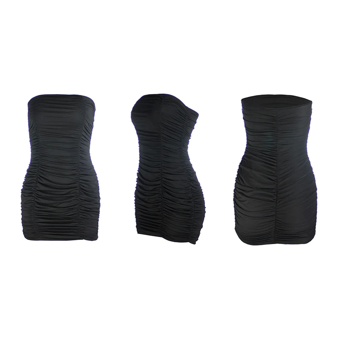 XS - XL Sexy Bandeau Wrinkled Pleated Dress Short Club Ladies 2026 Summer Bodycon Dress Evening Party Tight Mini Dress VD262