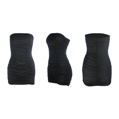 XS - XL Sexy Bandeau Wrinkled Pleated Dress Short Club Ladies 2026 Summer Bodycon Dress Evening Party Tight Mini Dress VD262