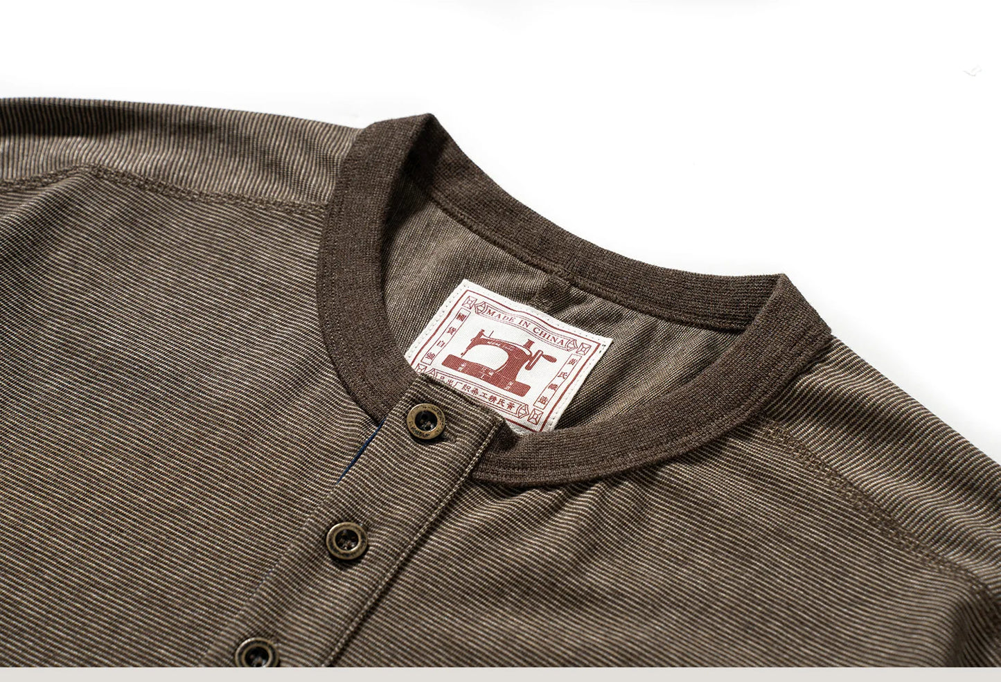 Men's American Retro T-shirt Heavyweight Loose Fit Short Sleeve Henry Collar Neutral Design Casual Loose Shirt