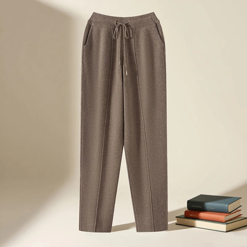 Men's Wool Pants Elastic Waist 2025 Autumn Winter Thick Casual Cashmere Trousers 100% Merino Wool Knitted Mid Seam Sport Pants