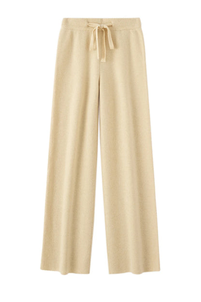 Autumn Winter Fashion Basic Women 100% Merino Wool Wide Leg Pants  Simple Style Cashmere Knitted Trousers Loose Casual Pants