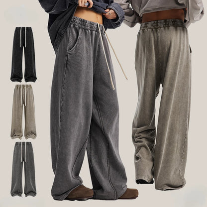 Custom LOGO Men's New 380G Heavy 100% Cotton 2025 Loose Retro Wide Leg Scattered Sports Casual Pants