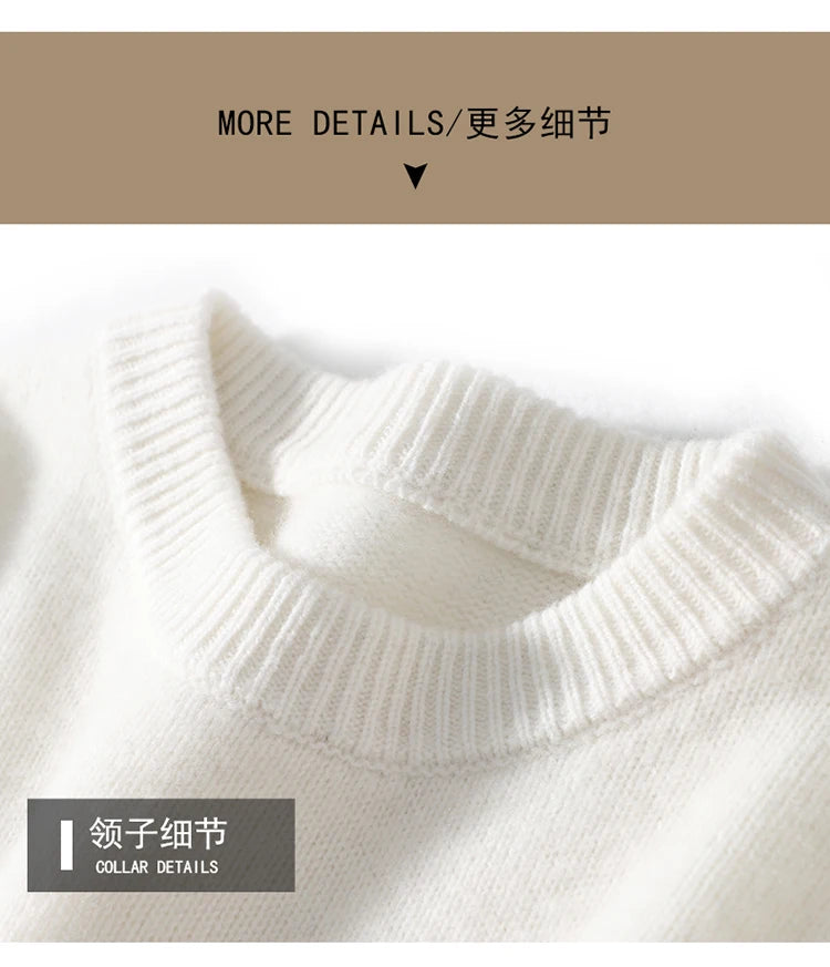 DjzDsm Autumn And Winter Men's Round-neck Sweaters 100% Merino Wool Pullovers Casual Knitted Shirts Soft And Warm Men's Tops