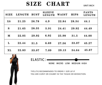 Casual Workout Two Piece Outfits for Women Short Sleeve Crop High Waist Foldover Flare Pants Tracksuit Sets Streetwear