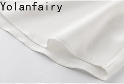 YOLANFAIRY 93% Natural Mulberry Silk Shirts Woman 2026 Stand Collar Long Sleeve Blouse Women Elegant White Shirt OL Ladies Tops
