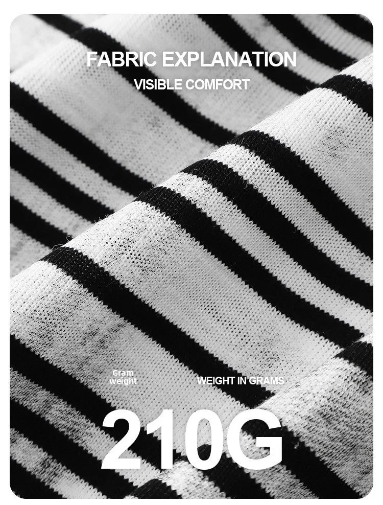 Custom LOGO Men's Cotton Polyester 210G Retro Dirty Dyeing Room Strips Shoulder Rugged Couple Long Sleeve Knitted T-Shirt Top