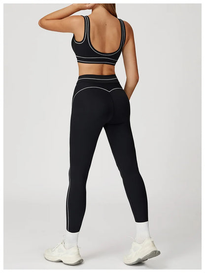 TRY TO BN Women's Tracksuit Sport Bra Yoga Set Contrasting Color High Waist Leggings Fitness Two Pieces Suit Running Gym Clothes