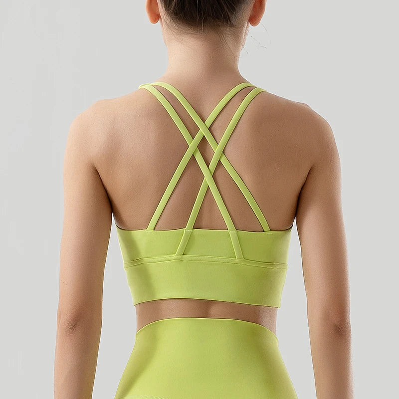 SOISOU Top Women Bra Cropped Bralette Gym Yoga Sports Bra Cross Sexy Back Female Bra Breathable Top Women's Underwear 25 Colors