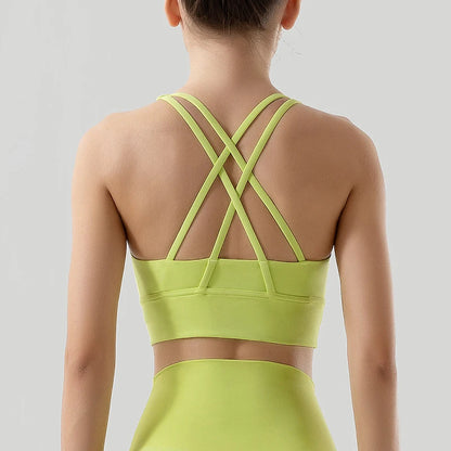 SOISOU Top Women Bra Cropped Bralette Gym Yoga Sports Bra Cross Sexy Back Female Bra Breathable Top Women's Underwear 25 Colors