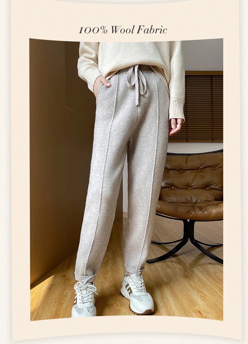 DjzDsm Women's Skinny Pants 100% Merino Wool for Spring And Autumn Comfortable Fit Casual Trousers Center Pants