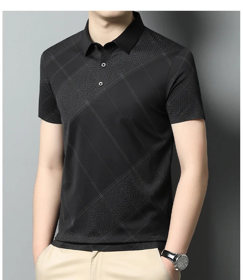 YOLANFAIRY Mulberry Silk T Shirt Men Polo Shirt Mens Shirts Short Sleeves Polos Hombre Manga Corta Summer Mens Clothing 2024