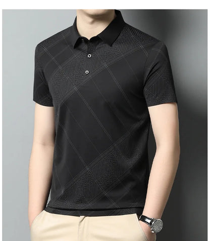 YOLANFAIRY Mulberry Silk T Shirt Men Polo Shirt Mens Shirts Short Sleeves Polos Hombre Manga Corta Summer Mens Clothing 2024