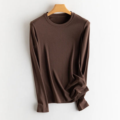 SuyaDream, Women Bottoming T Shirt, Silk Viscose Blend, Long Sleeves, Solid Basic Thermal  Shirt, 2024 Autumn Winter Top