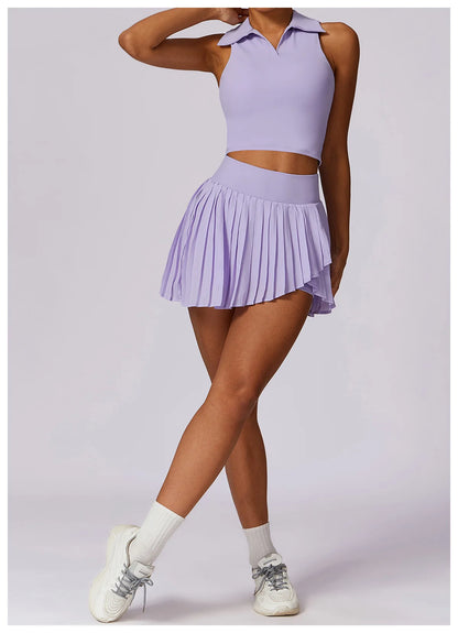 2PCS Women Tracksuit Yoga Set Gym Set Bra Sports Short Skirt Workout Sportswear Running Clothing Gym Wear Athletic Sport Suit