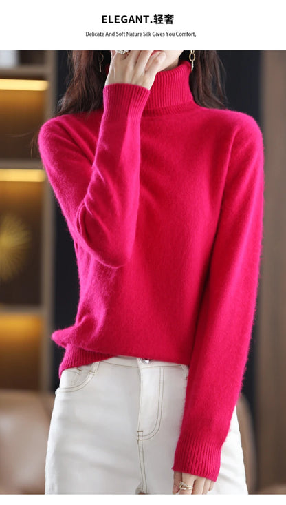 LHZSYY Winter Women Sweater Solid 100%Mink Cashmere Turtleneck Knitted Pullovers Slim Soft Warm Female Long Sleeve 23  Color