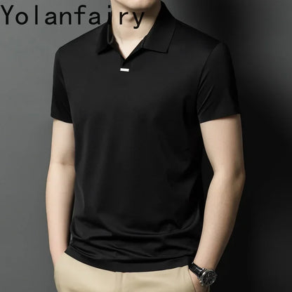 YOLANFAIRY 2.6% Mulberry Silk Polo Shirts Mens T Shirt Short Sleeve T Shirt Men Summer Fashion Tops Men Clothing Футболка Поло