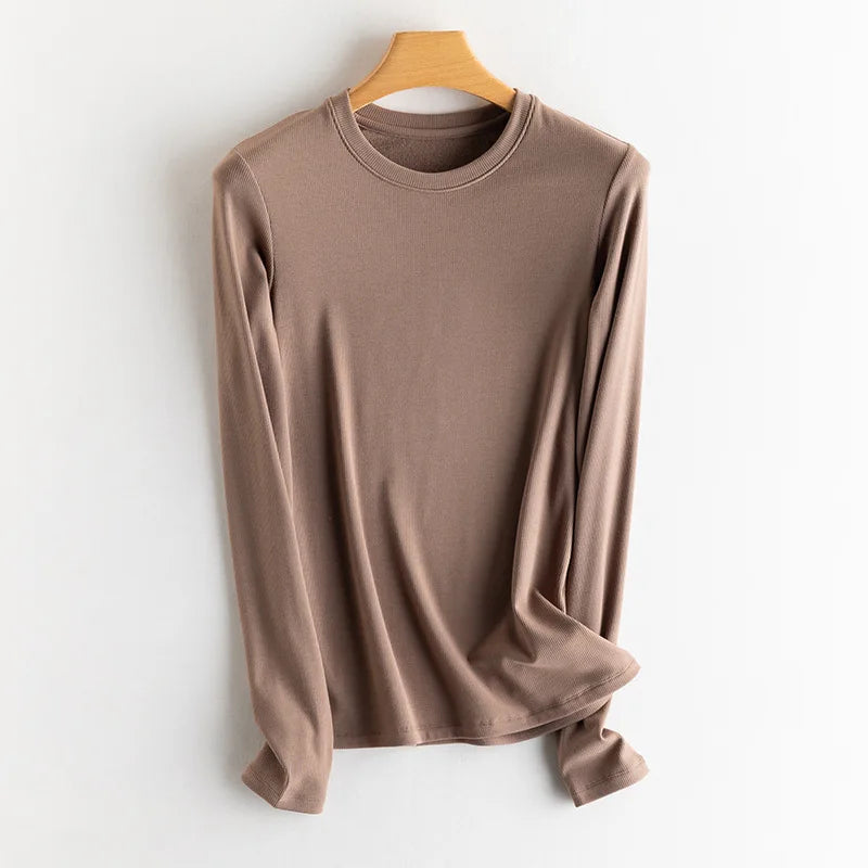 SuyaDream, Women Bottoming T Shirt, Silk Viscose Blend, Long Sleeves, Solid Basic Thermal  Shirt, 2024 Autumn Winter Top