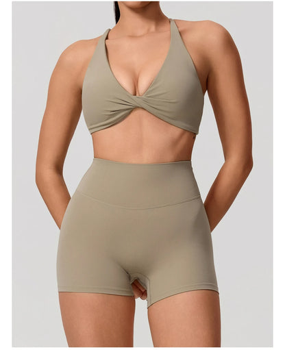 New Summer 2Pcs Women's Quick-Dry Sports Set V-Shaped Bra Female Sleeveless Yoga Outfit Gym Two-Piece Woman Sport Clothes
