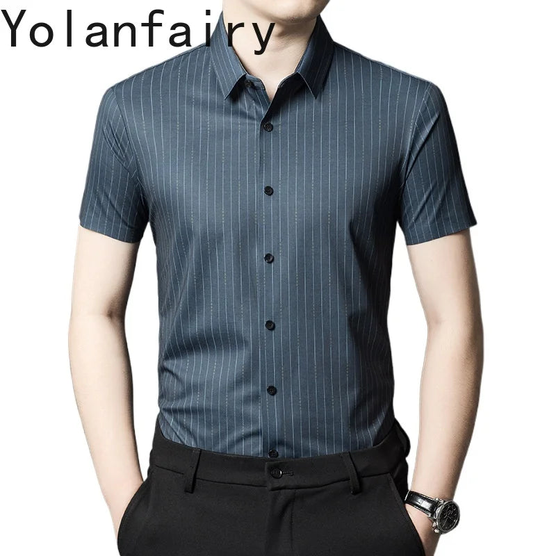 YOLANFAIRY Mulberry Silk 7.8% Summer Shirts for Men Short Sleeve Shirt Men Mens Clothing Camisas De Hombre Verano 2024 Tops