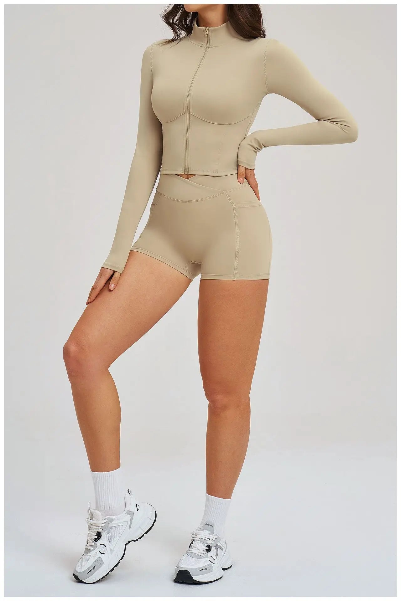 2PCS Yoga Suit Women's Tracksuit Gym Clothing Sportswear Female Workout Long Sleeve Sports Suit High Waist Cycling Shorts Set