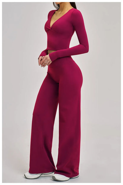 2PCS Yoga Set Women Tracksuits Workout Outfits Sportswear Gym Clothing Female Fitness Long Sleeve High Waist Leggings Yoga Suit