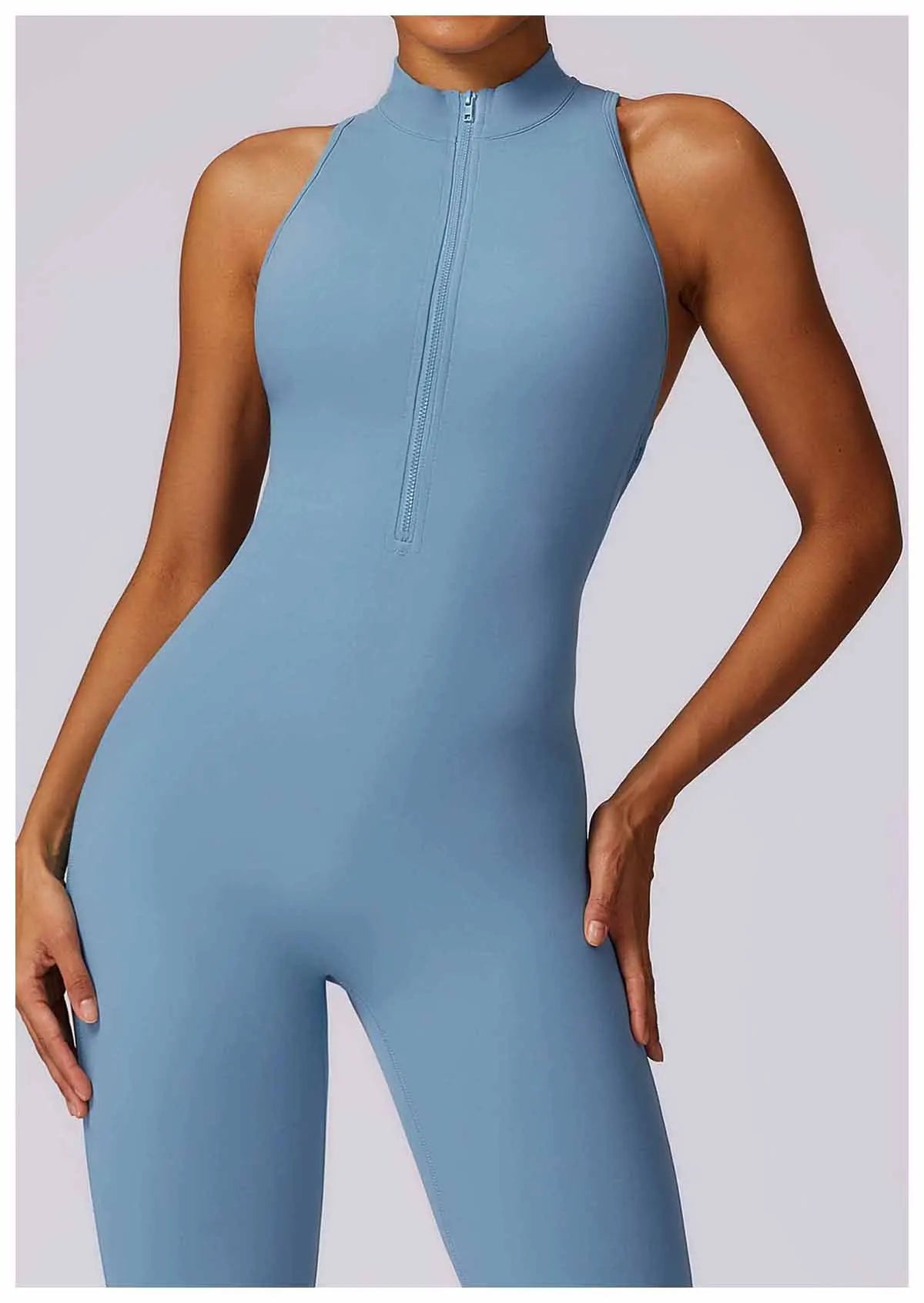 Summer V Back One-piece Suit Women Sports Jumpsuit Zippers Yoga Rompers Backless Sportswear Women Sleeveles Workout Bodysuits