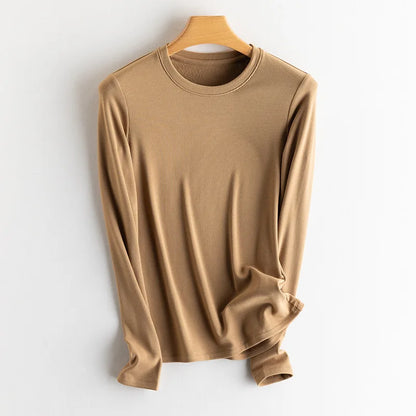 SuyaDream, Women Bottoming T Shirt, Silk Viscose Blend, Long Sleeves, Solid Basic Thermal  Shirt, 2024 Autumn Winter Top
