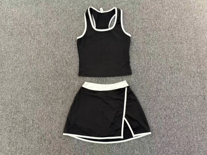 Women Tracksuit 2PCS Yoga Set Sexy Sport Bra High Waist Yoga Short Skirt Gym Clothes Fitness Sleeveless Workout Suit Sporstwear