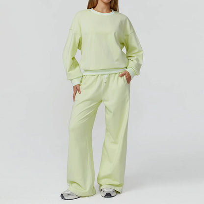 Custom LOGO women's new casual sweater wide-leg trousers comfortable outdoor fashion sports jogging shorts cycling two-piece set