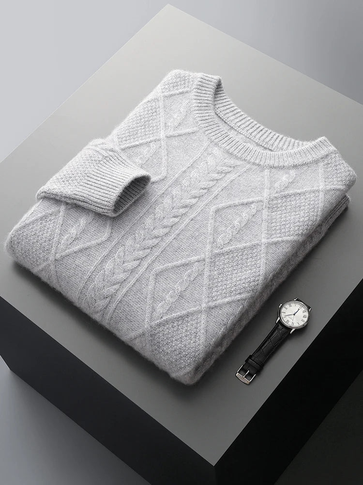 100% Pure Merino Wool Pullover 2025 Autumn/Winter New Men's Round Neck Business Casual Cashmere Sweater Loose Solid Color Tops