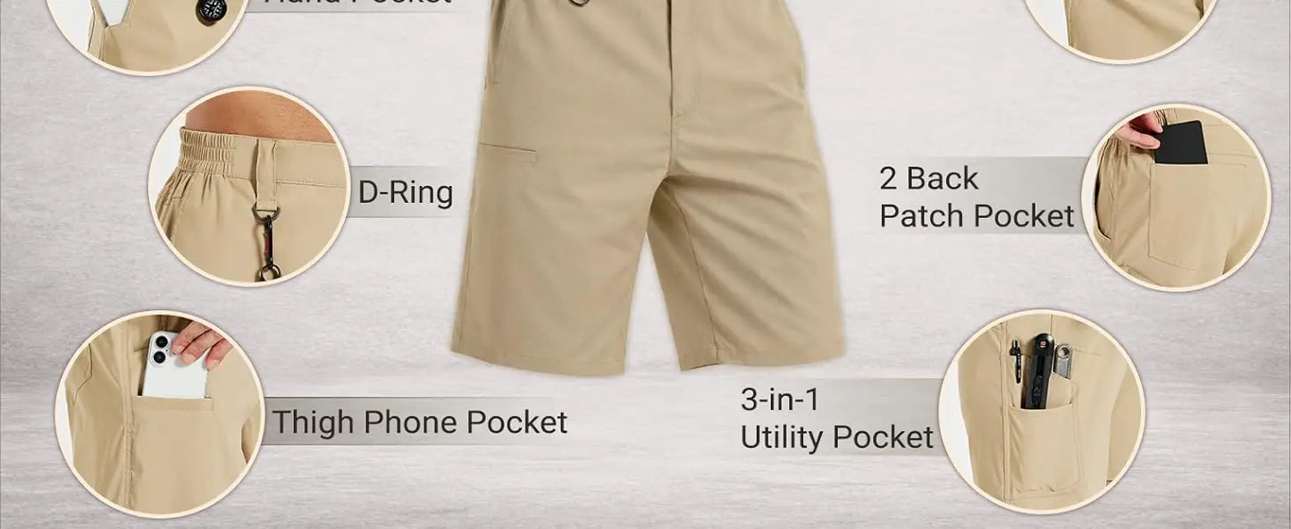 TACVASEN Men's Hiking Cargo Shorts Quick Dry Water-Resistant Lightweight Tactical Outdoor Work Casual Shorts with 8 Pockets