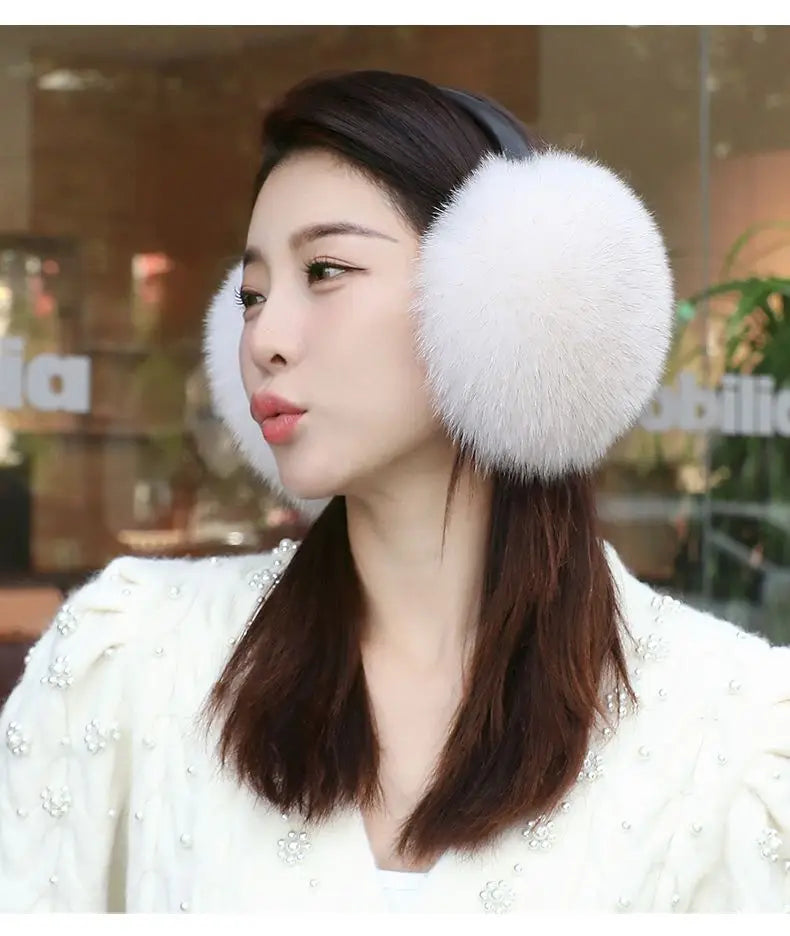 New Arrival Women 100% Real Fox Fur Ear Cover Plush Genuine Fox Fur Earmuff Winter Lady Big Pompoms Fox Fur Fluffy Earmuffs Warm