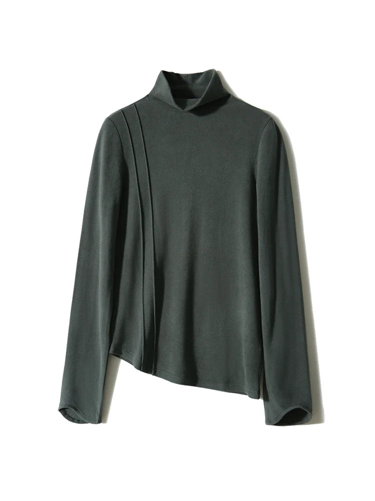 SuyaDream Women's Wool Blend Turtleneck Thermal T-Shirt, High Collar Basic Slim Tee, 2025 Fall Winter Simple Top