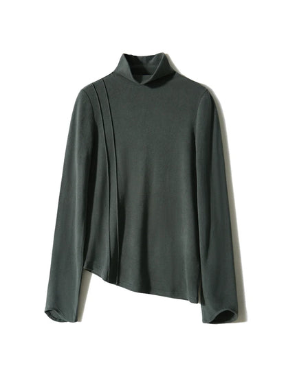 SuyaDream Women's Wool Blend Turtleneck Thermal T-Shirt, High Collar Basic Slim Tee, 2025 Fall Winter Simple Top