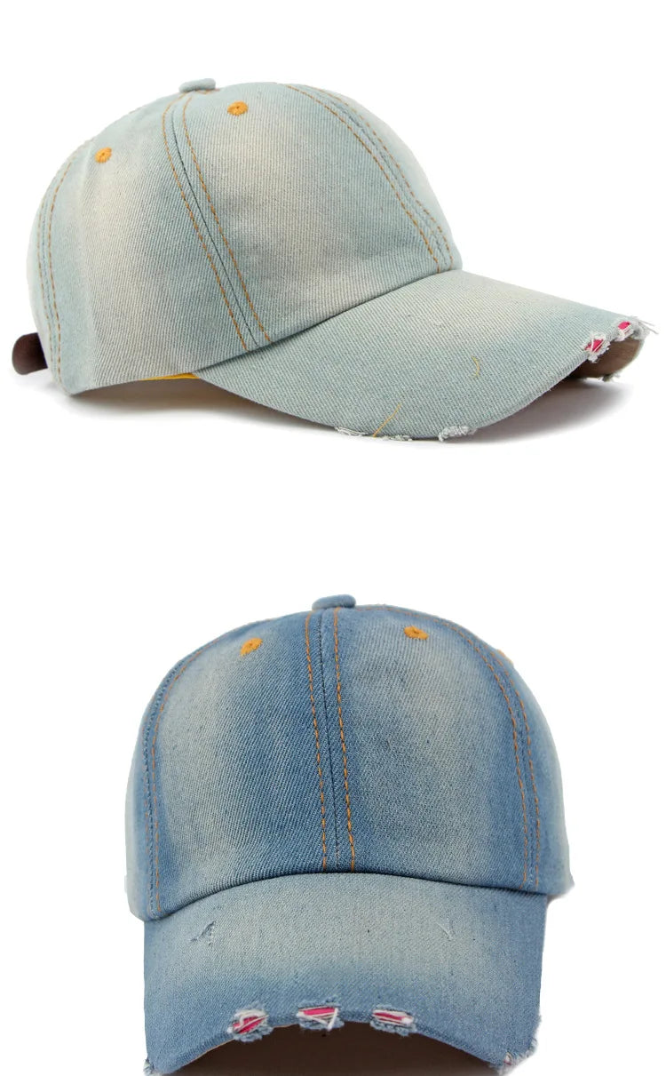 Akkad Kuti 2025 New Launch Distressed Washed Denim Cap Unisex Retro UV Protection Outdoor Sun Hat