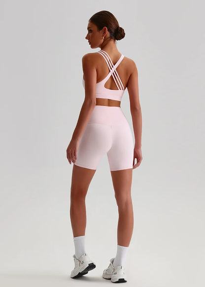 Solid Color High Impact Solid Gym Yoga Set Tight Legging Fitness Cross-back straps Bra Top 2pcs Soft Sport Suit  Women Sportwear