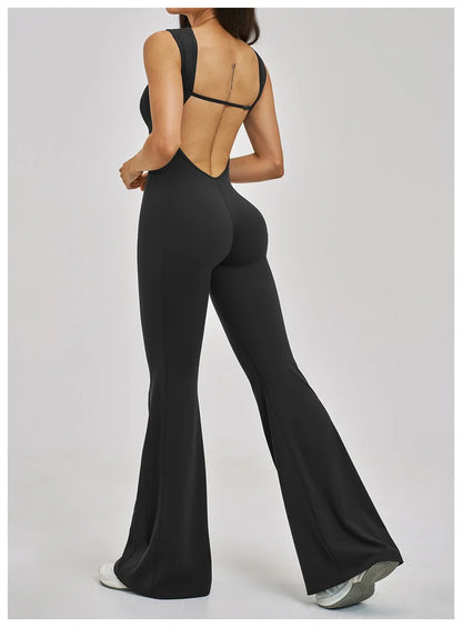 TRY TO BN Women Yoga Jumpsuit Beautiful Back High Strength Fitness Workout Bodysuit One Piece Sportswear Flare Pants Gym Clothes