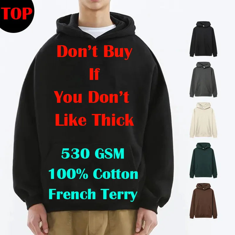 530GSM 100% Cotton French Terry High-end Heavy Weight New Fashion Pullover Winter Hoodies Pants Casual Thick Jogger Tracksuit