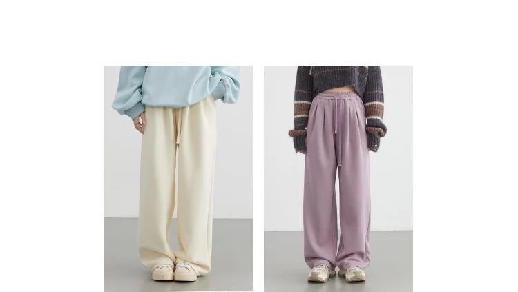 CHIC VEN Women's Pant Streetwear Solid Loose New Drawstring Sports Casual Trousers High Waisted Pants Autumn Winter 2025