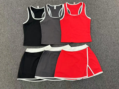 Women Tracksuit 2PCS Yoga Set Sexy Sport Bra High Waist Yoga Short Skirt Gym Clothes Fitness Sleeveless Workout Suit Sporstwear
