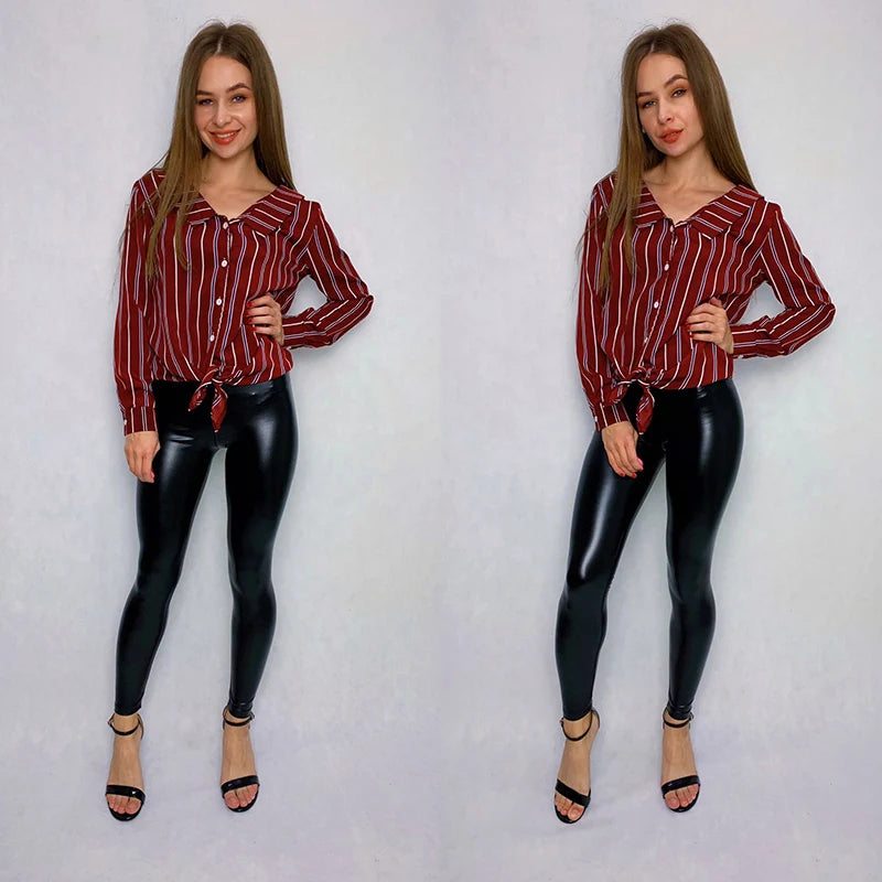 BIVIGAOS Fashion Women PU Leather Pants Elastic High Waist Winter Leggings Slim Velvet Leather Leggings Skinny Fleece Trousers