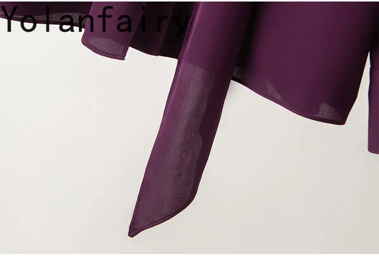 YOLANFAIRY 93% Real Mulberry Silk Shirts for Women Spring 2026 Elegant Solid Long Sleeve Shirt Woman Top Ribbon OL Blouses Trend