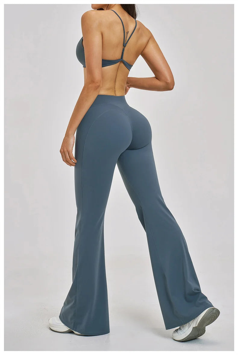 TRY TO BN Women's Tracksuit 2 Pieces Yoga Set Back Y Bra High Waist Leggings Flare Fitness Sportwear Workout Running Gym Clothes