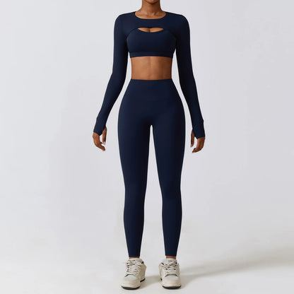 Customized LOGO women's autumn and winter tight yoga clothes quick-drying sports and thin fitness clothes three-piece set