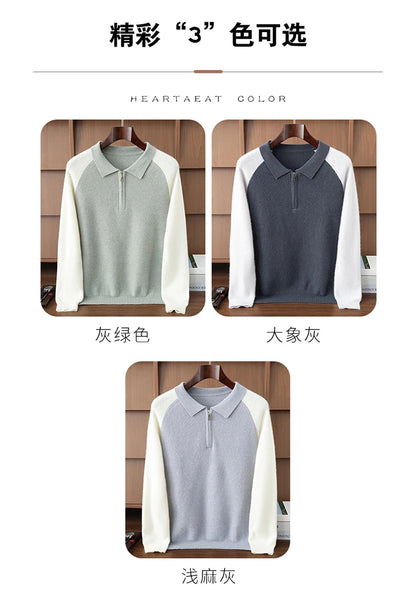 100% Cashmere Polo Sweater Autumn Winter Basic Smart Casual Long Sleeve Men's Pullover Cashmere Knitwear Soft Comfy Clothing Top