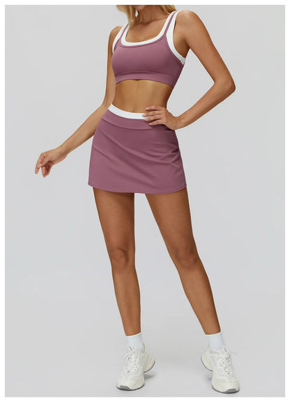 SWELTERING High Waist Pocket Skirt Fake Two Yoga Skirt Solid Color Sports Skirt Running Quick Drying Fitness Tennis Skirt
