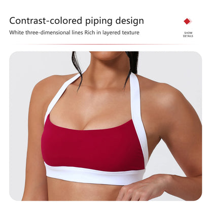 Ctenkevet Women's Color Clash Crop Top Quick-Dry Gym Bra Female Sleeveless Backless Sports Underwear for Outdoor Running CropTop