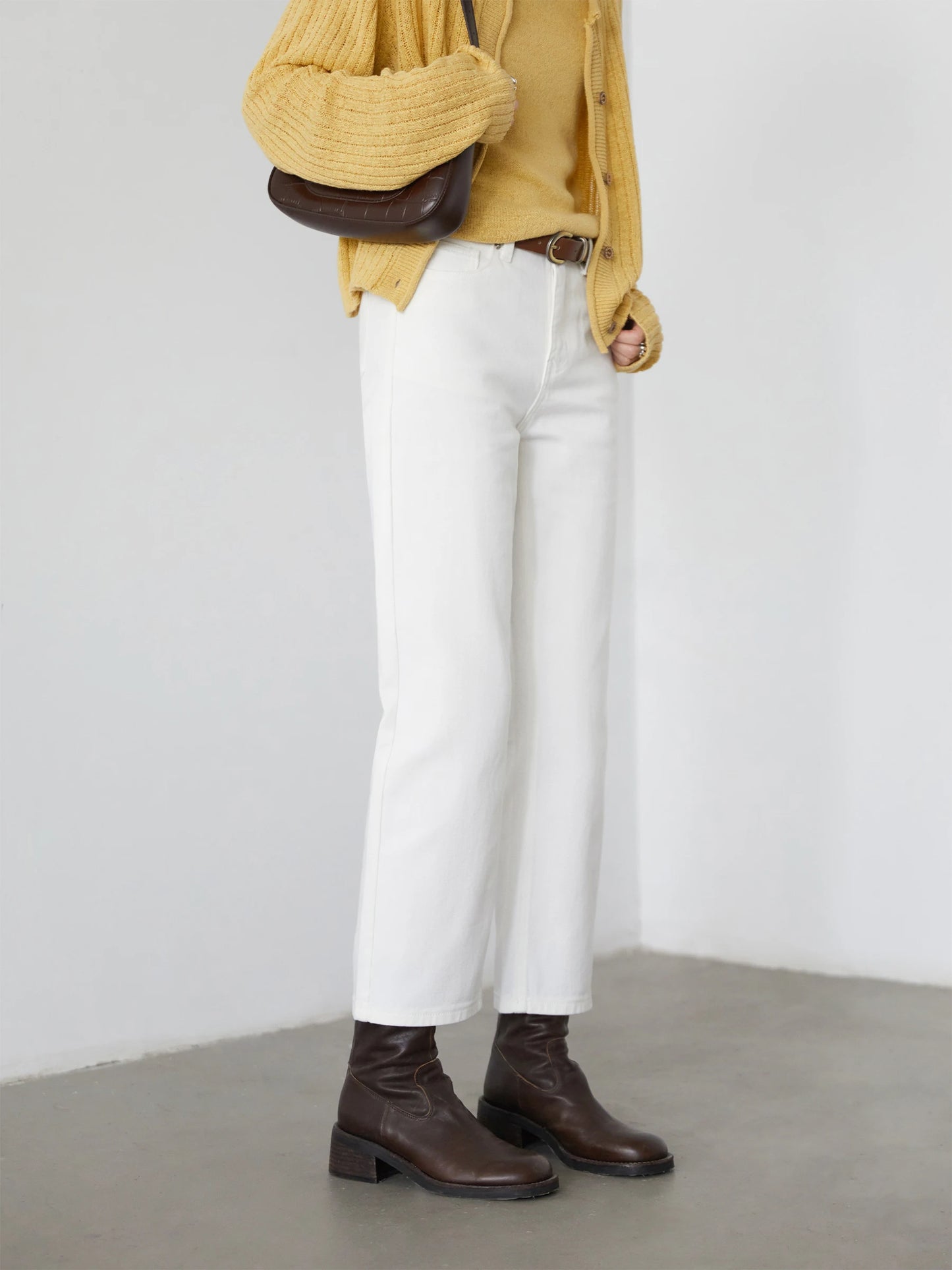 CHIC VEN Women Pants White Slim High Waisted Cotton Straight Leg Casual Slim Leg Jeans Girl Trouser Spring Autumn 2025