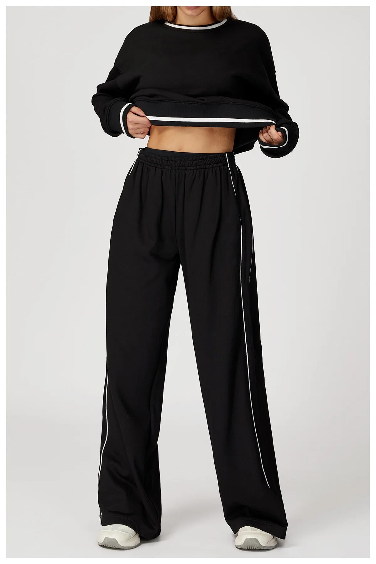 Custom LOGO women's new casual sweater wide-leg trousers comfortable outdoor fashion sports jogging shorts cycling two-piece set